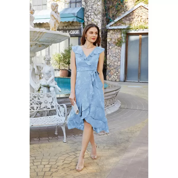 GRACE KARIN Womens Summer Bridesmaid Dresses for Wedding V Neck Ruffle Party Cocktail Dresses Chiffon Flowy Wrap DressLight Blue