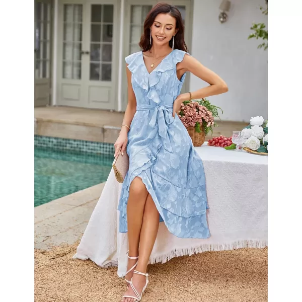 GRACE KARIN Womens Summer Bridesmaid Dresses for Wedding V Neck Ruffle Party Cocktail Dresses Chiffon Flowy Wrap DressLight Blue