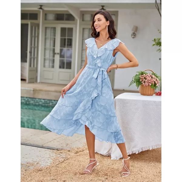 GRACE KARIN Womens Summer Bridesmaid Dresses for Wedding V Neck Ruffle Party Cocktail Dresses Chiffon Flowy Wrap DressLight Blue