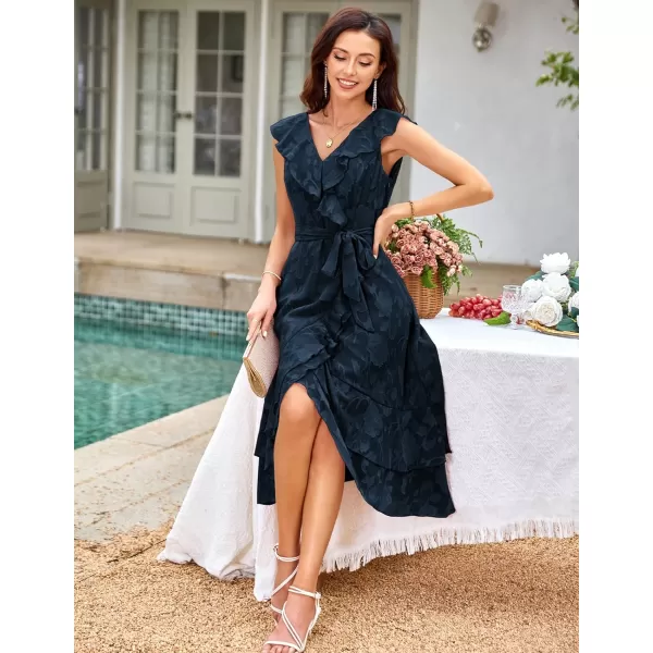 GRACE KARIN Womens Summer Bridesmaid Dresses for Wedding V Neck Ruffle Party Cocktail Dresses Chiffon Flowy Wrap DressNavy Blue