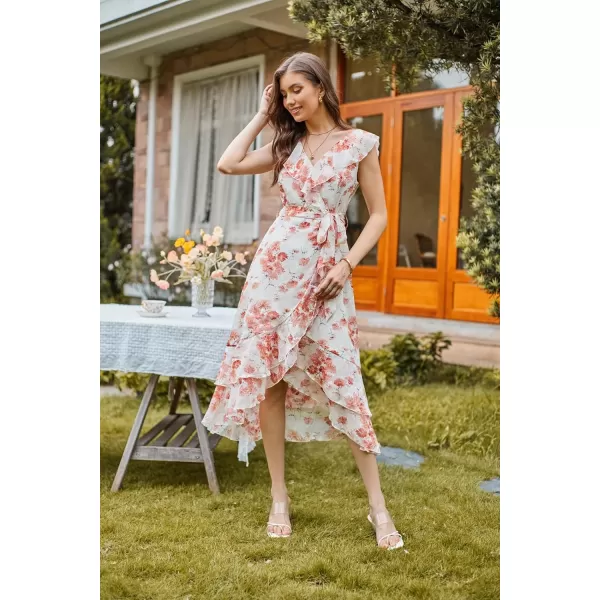 GRACE KARIN Womens Summer Bridesmaid Dresses for Wedding V Neck Ruffle Party Cocktail Dresses Chiffon Flowy Wrap DressOrange Floral