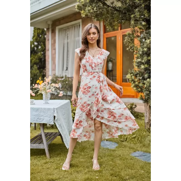 GRACE KARIN Womens Summer Bridesmaid Dresses for Wedding V Neck Ruffle Party Cocktail Dresses Chiffon Flowy Wrap DressOrange Floral