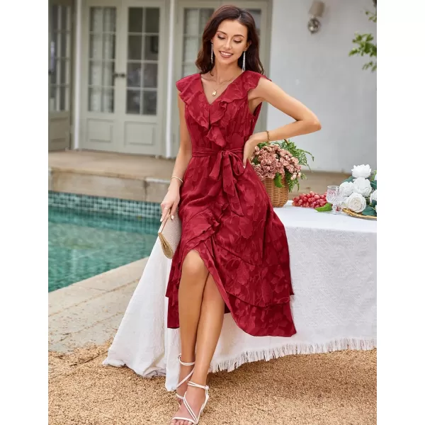 GRACE KARIN Womens Summer Bridesmaid Dresses for Wedding V Neck Ruffle Party Cocktail Dresses Chiffon Flowy Wrap DressRed