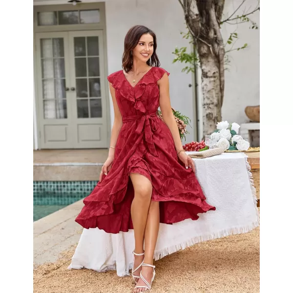GRACE KARIN Womens Summer Bridesmaid Dresses for Wedding V Neck Ruffle Party Cocktail Dresses Chiffon Flowy Wrap DressRed