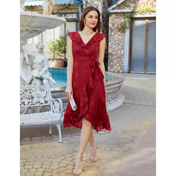 GRACE KARIN Womens Summer Bridesmaid Dresses for Wedding V Neck Ruffle Party Cocktail Dresses Chiffon Flowy Wrap DressRed