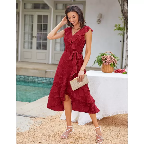 GRACE KARIN Womens Summer Bridesmaid Dresses for Wedding V Neck Ruffle Party Cocktail Dresses Chiffon Flowy Wrap DressRed