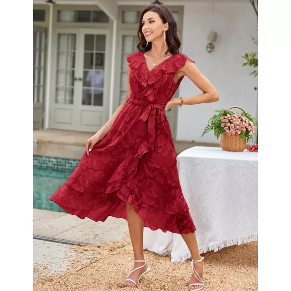 GRACE KARIN Womens Summer Bridesmaid Dresses for Wedding V Neck Ruffle Party Cocktail Dresses Chiffon Flowy Wrap DressRed