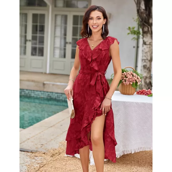 GRACE KARIN Womens Summer Bridesmaid Dresses for Wedding V Neck Ruffle Party Cocktail Dresses Chiffon Flowy Wrap DressRed