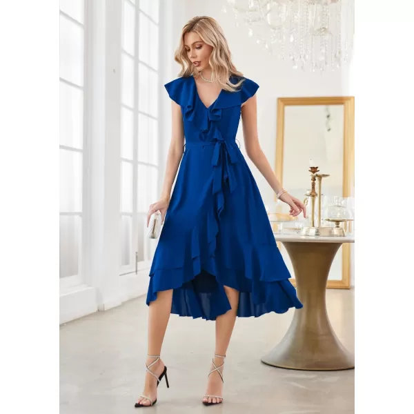 GRACE KARIN Womens Summer Bridesmaid Dresses for Wedding V Neck Ruffle Party Cocktail Dresses Chiffon Flowy Wrap DressRoyal Blue2531