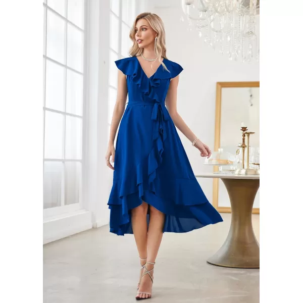 GRACE KARIN Womens Summer Bridesmaid Dresses for Wedding V Neck Ruffle Party Cocktail Dresses Chiffon Flowy Wrap DressRoyal Blue2531