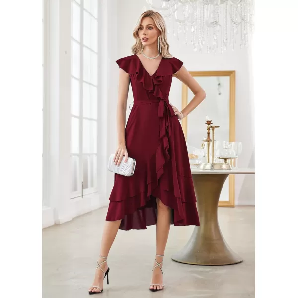 GRACE KARIN Womens Summer Bridesmaid Dresses for Wedding V Neck Ruffle Party Cocktail Dresses Chiffon Flowy Wrap DressWine Red2531