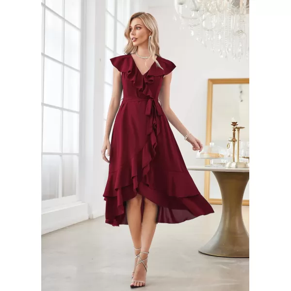 GRACE KARIN Womens Summer Bridesmaid Dresses for Wedding V Neck Ruffle Party Cocktail Dresses Chiffon Flowy Wrap DressWine Red2531