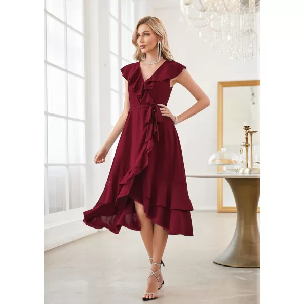 GRACE KARIN Womens Summer Bridesmaid Dresses for Wedding V Neck Ruffle Party Cocktail Dresses Chiffon Flowy Wrap DressWine Red2531