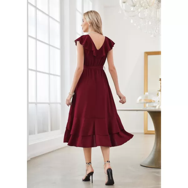 GRACE KARIN Womens Summer Bridesmaid Dresses for Wedding V Neck Ruffle Party Cocktail Dresses Chiffon Flowy Wrap DressWine Red2531