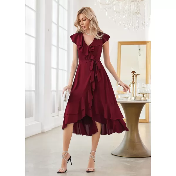 GRACE KARIN Womens Summer Bridesmaid Dresses for Wedding V Neck Ruffle Party Cocktail Dresses Chiffon Flowy Wrap DressWine Red2531