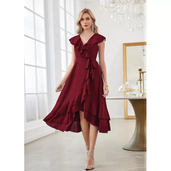 GRACE KARIN Womens Summer Bridesmaid Dresses for Wedding V Neck Ruffle Party Cocktail Dresses Chiffon Flowy Wrap DressWine Red2531