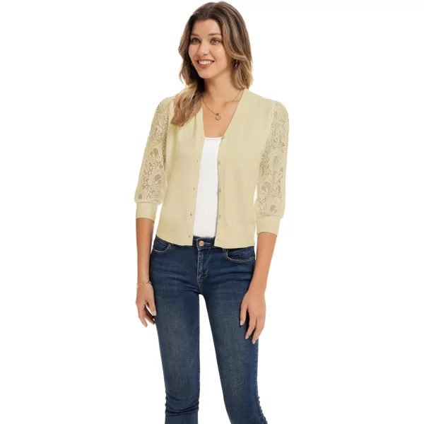 GRACE KARIN Womens Summer Cardigan Lightweight V Neck Lace 34 Sleeve Button Front SweatersApricot