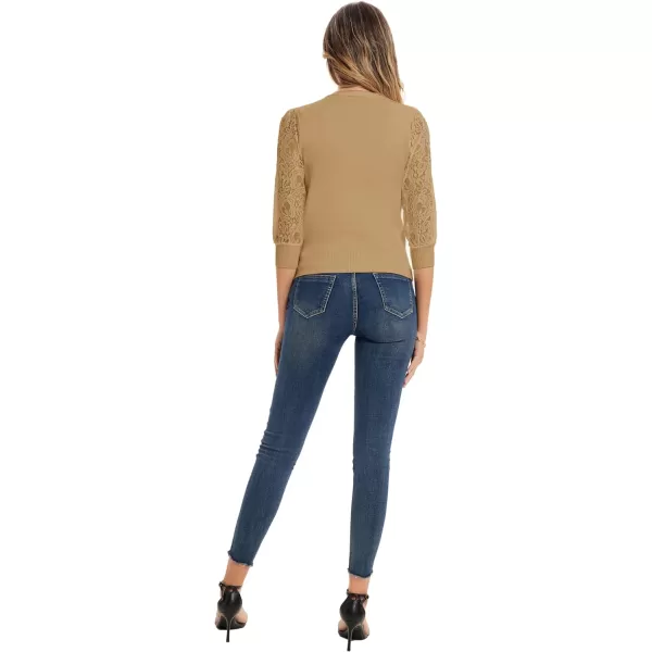GRACE KARIN Womens Summer Cardigan Lightweight V Neck Lace 34 Sleeve Button Front SweatersBrown