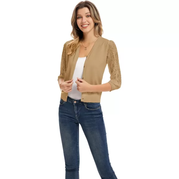 GRACE KARIN Womens Summer Cardigan Lightweight V Neck Lace 34 Sleeve Button Front SweatersBrown
