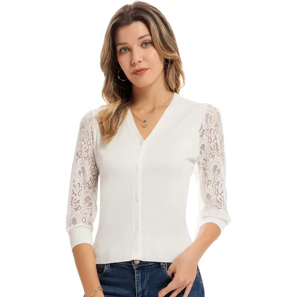 GRACE KARIN Womens Summer Cardigan Lightweight V Neck Lace 34 Sleeve Button Front SweatersCream White