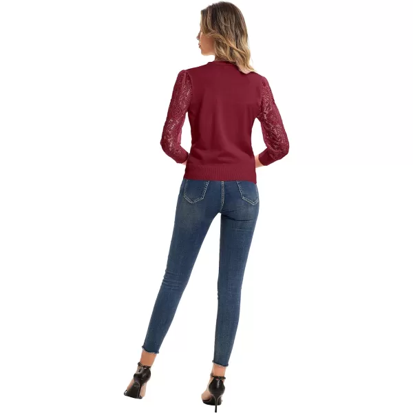 GRACE KARIN Womens Summer Cardigan Lightweight V Neck Lace 34 Sleeve Button Front SweatersDark Red