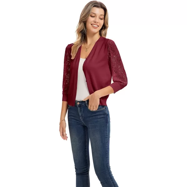 GRACE KARIN Womens Summer Cardigan Lightweight V Neck Lace 34 Sleeve Button Front SweatersDark Red