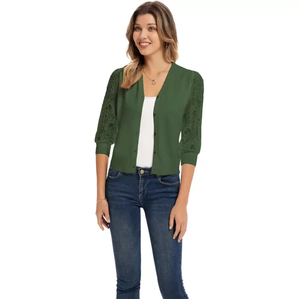 GRACE KARIN Womens Summer Cardigan Lightweight V Neck Lace 34 Sleeve Button Front SweatersGreen