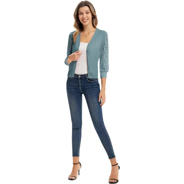 GRACE KARIN Womens Summer Cardigan Lightweight V Neck Lace 34 Sleeve Button Front SweatersGrey Blue