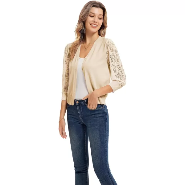 GRACE KARIN Womens Summer Cardigan Lightweight V Neck Lace 34 Sleeve Button Front SweatersLight Apricot