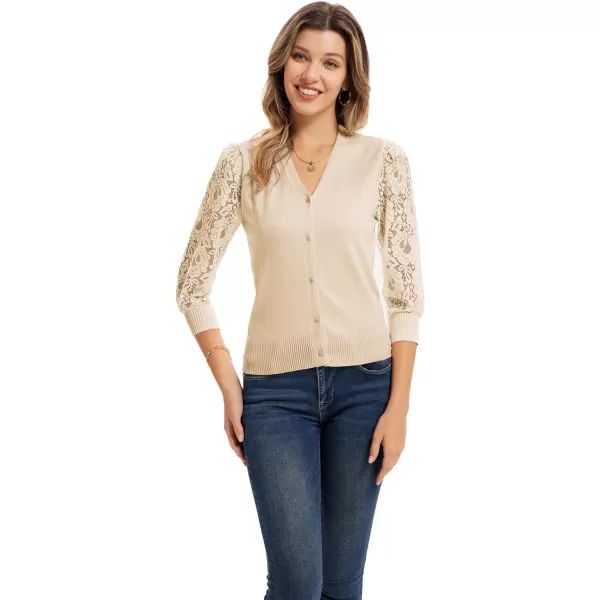 GRACE KARIN Womens Summer Cardigan Lightweight V Neck Lace 34 Sleeve Button Front SweatersLight Apricot