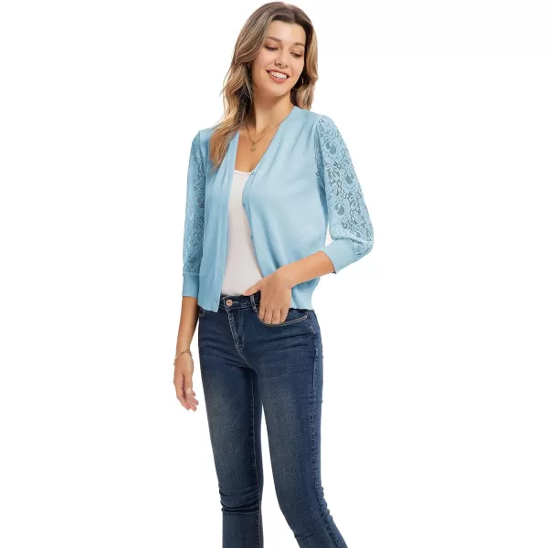 GRACE KARIN Womens Summer Cardigan Lightweight V Neck Lace 34 Sleeve Button Front SweatersLight Blue