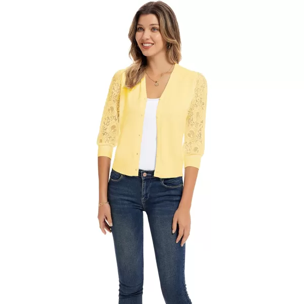 GRACE KARIN Womens Summer Cardigan Lightweight V Neck Lace 34 Sleeve Button Front SweatersLight Yellow