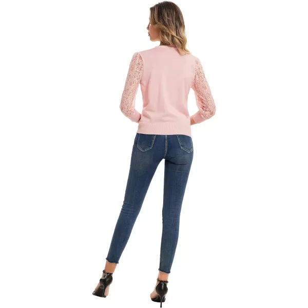GRACE KARIN Womens Summer Cardigan Lightweight V Neck Lace 34 Sleeve Button Front SweatersPink