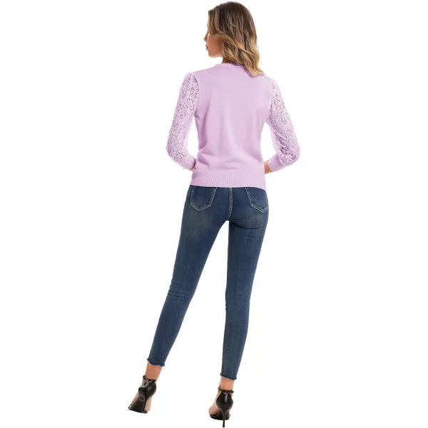 GRACE KARIN Womens Summer Cardigan Lightweight V Neck Lace 34 Sleeve Button Front SweatersPink Purple