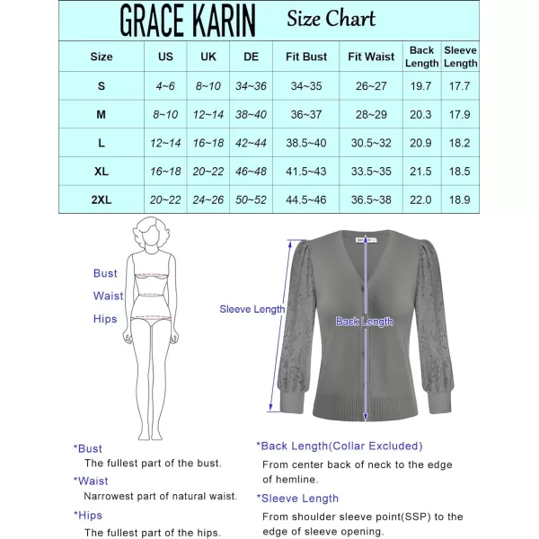 GRACE KARIN Womens Summer Cardigan Lightweight V Neck Lace 34 Sleeve Button Front SweatersSilver Gray