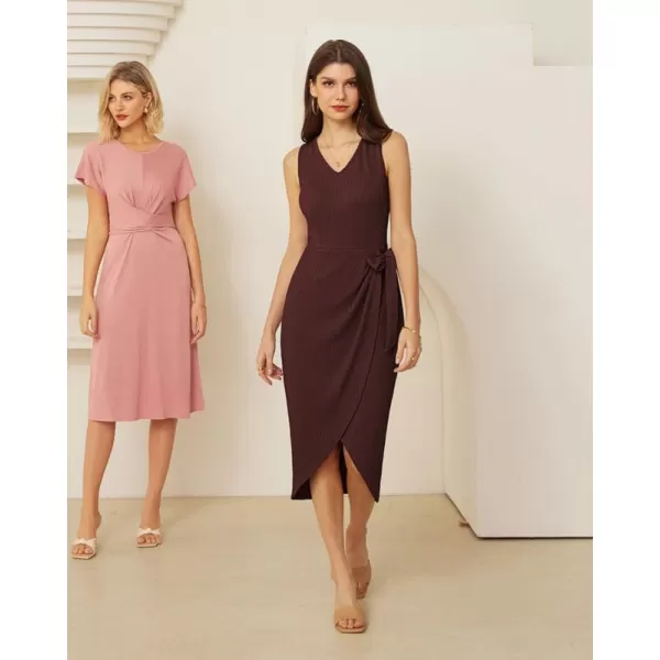 GRACE KARIN Womens Summer Casual Bodycon Dress Knit Sleeveless V Neck Ribbed Wrap Work Midi Sweater Tank DressWine Red