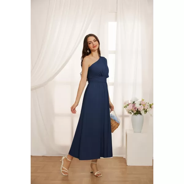 GRACE KARIN Womens Summer Casual Flutter Short Sleeve One Shoulder A Line Flowy Beach Slit Midi DressNavy