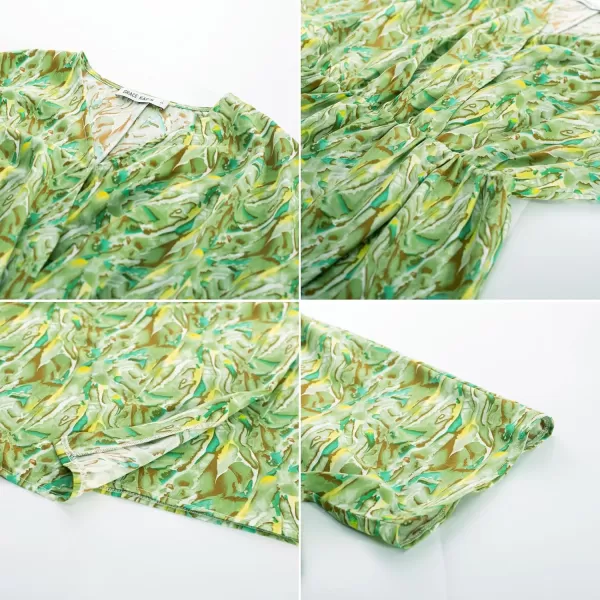 GRACE KARIN Womens Summer Floral Dress Casual Wrap V Neck Short Sleeve Empire Waist ALine Flowy Beach Boho Mini DressesGreen Abstract Floral
