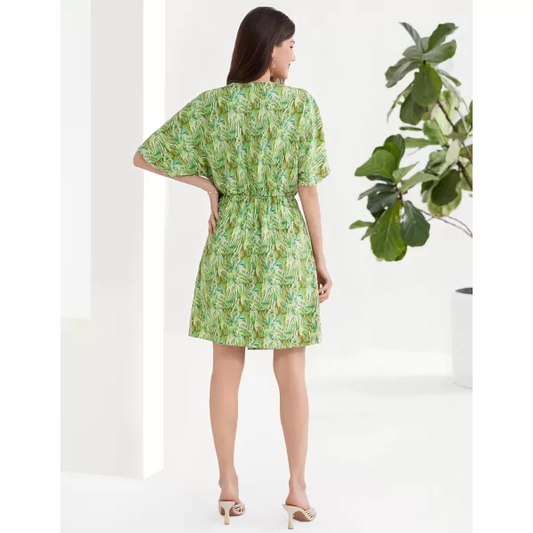 GRACE KARIN Womens Summer Floral Dress Casual Wrap V Neck Short Sleeve Empire Waist ALine Flowy Beach Boho Mini DressesGreen Abstract Floral