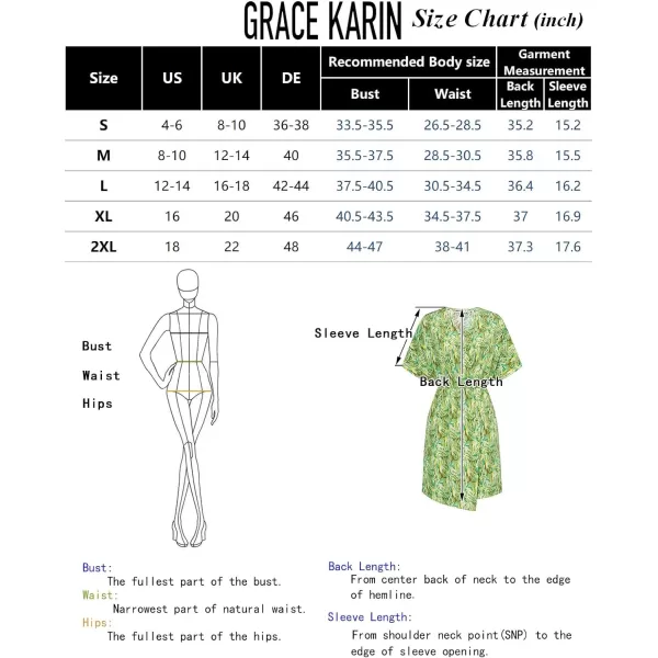 GRACE KARIN Womens Summer Floral Dress Casual Wrap V Neck Short Sleeve Empire Waist ALine Flowy Beach Boho Mini DressesGreen Abstract Floral