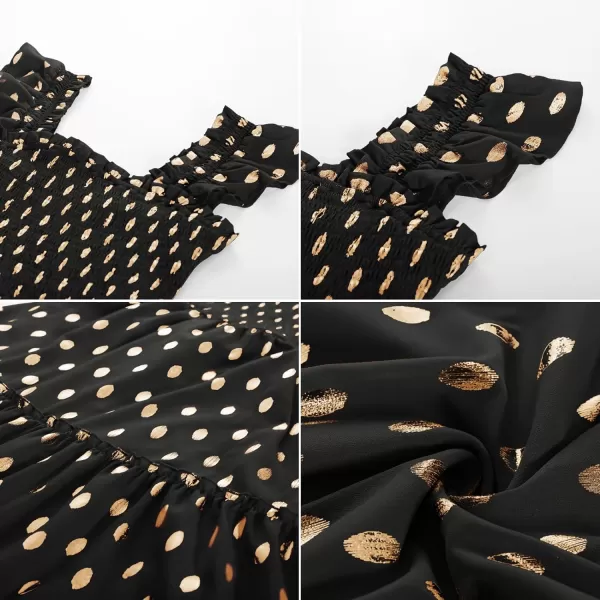 GRACE KARIN Womens Summer Midi Dress Smocked Square Neck ALine Dress Flutter Cap Sleeve Gold Polka Dots Ruffle Tiered DressBlack