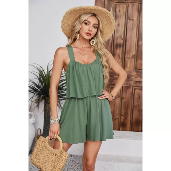 GRACE KARIN Womens Summer One Piece Rompers with Pocket Wide Leg Flowy Short Jumpsuit 2024 Beach Vacation OutfitsArmy Green