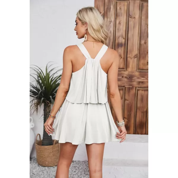 GRACE KARIN Womens Summer One Piece Rompers with Pocket Wide Leg Flowy Short Jumpsuit 2024 Beach Vacation OutfitsWhite