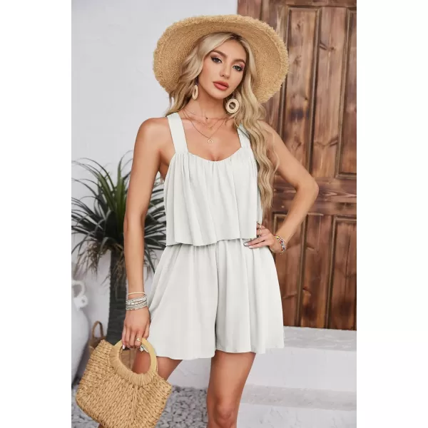 GRACE KARIN Womens Summer One Piece Rompers with Pocket Wide Leg Flowy Short Jumpsuit 2024 Beach Vacation OutfitsWhite