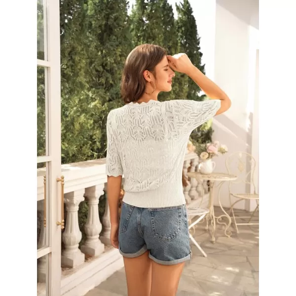 GRACE KARIN Womens Summer Short Sleeve Cardigan Lightweight Knit Sweaters Hollow Out V Neck Bolero Button Down ShrugsIvory White