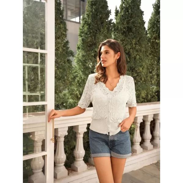 GRACE KARIN Womens Summer Short Sleeve Cardigan Lightweight Knit Sweaters Hollow Out V Neck Bolero Button Down ShrugsIvory White