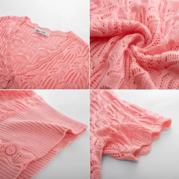 GRACE KARIN Womens Summer Short Sleeve Cardigan Lightweight Knit Sweaters Hollow Out V Neck Bolero Button Down ShrugsLight Pink