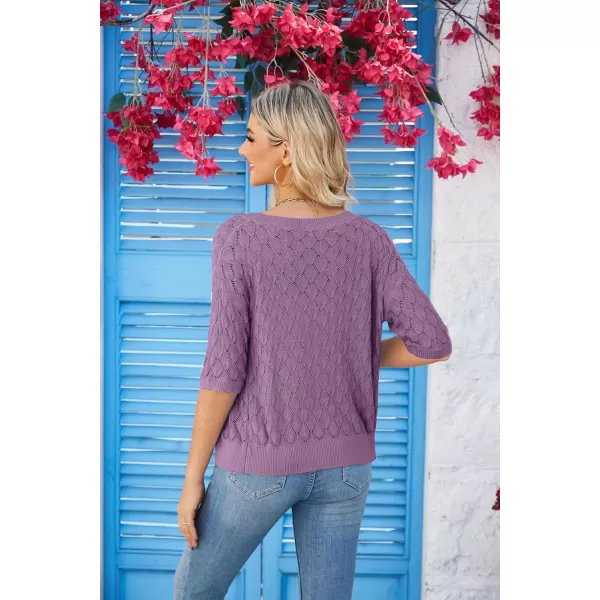 GRACE KARIN Womens Summer Short Sleeve Cropped Cardigan Sweaters Crochet Knit Shrug Open Front VNeck Button up TopsPurple