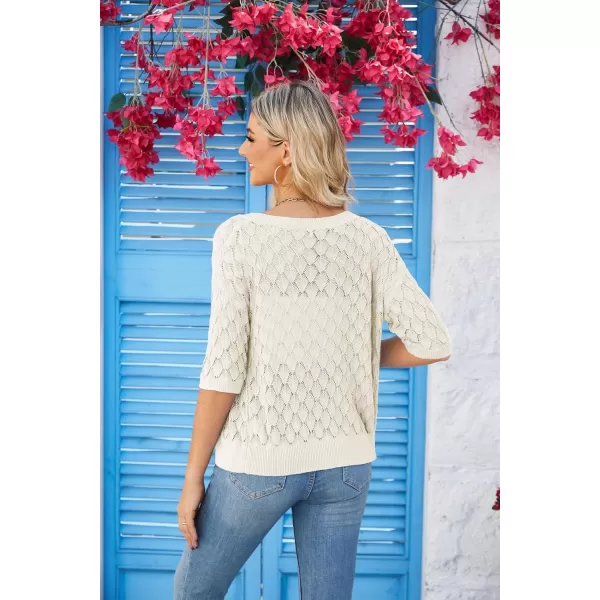 GRACE KARIN Womens Summer Short Sleeve Cropped Cardigan Sweaters Crochet Knit Shrug Open Front VNeck Button up TopsWhite