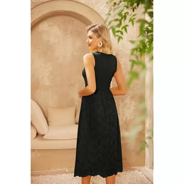 GRACE KARIN Womens Summer Sleeveless Tank Dress A Line Midi Dress Cotton Crewneck Casual Holiday Dress with PocketsBlack